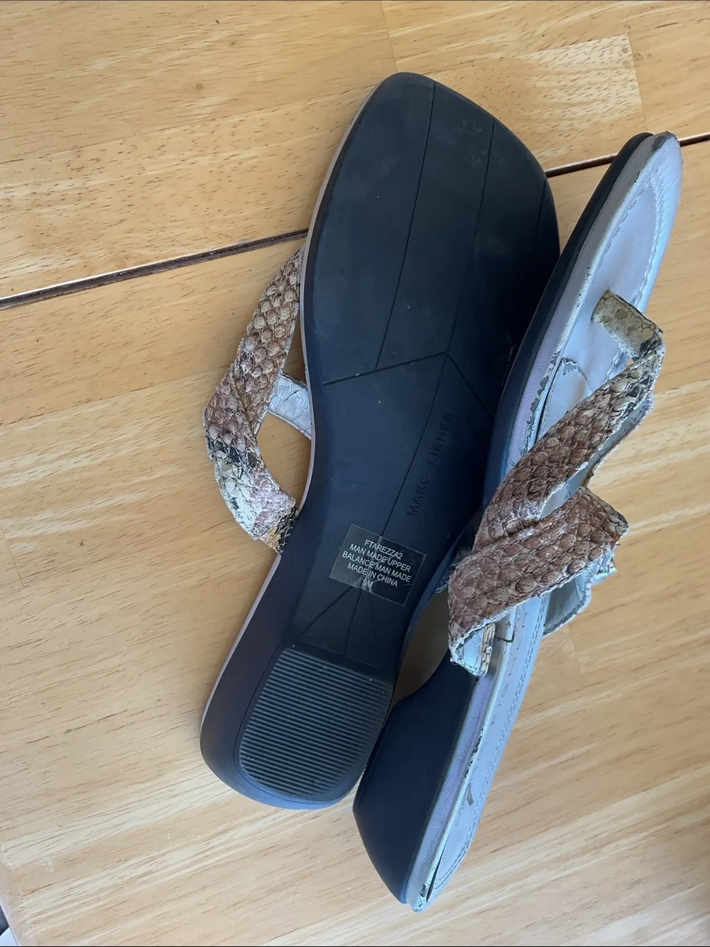 Marc Fisher Brown/Silver Snake-Print Strap heeled Sandals (9)
